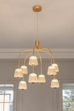 Asteea 9 Ljuskrona | Satin Brass/Ripple Clear