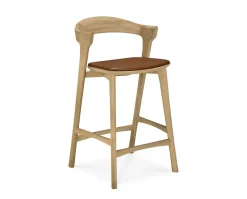 Bok Barstol SH66 | Lädersits Cognac, Lackad Ek
