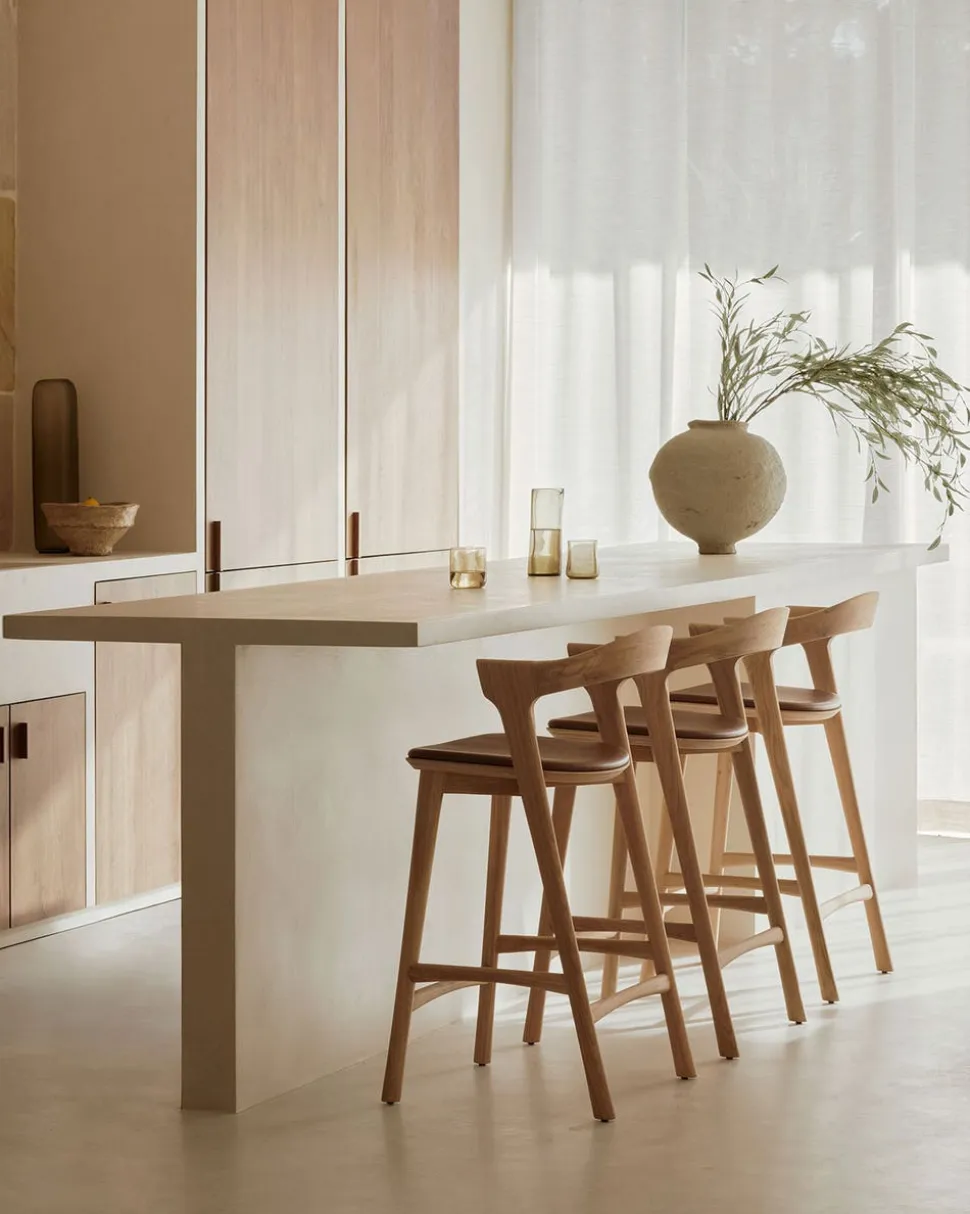 Bok Barstol SH76 | Lädersits Cognac, Lackad Ek