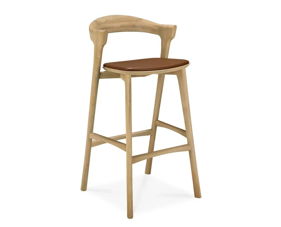 Bok Barstol SH76 | Lädersits Cognac, Lackad Ek
