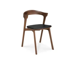 Bok Stol | Brunlackad Teak | Läder Svart