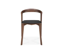 Bok Stol | Brunlackad Teak | Läder Svart