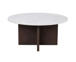 Brooksville Soffbord Runt | Vit Marmor / Brun ek