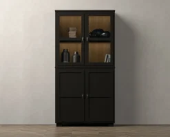 Camden Vitrinskåp 2+2 Glas / Dörrar | Svart & Valnöt