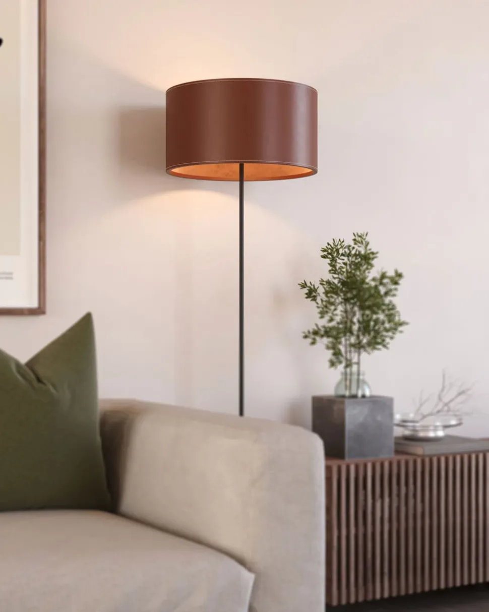 Cylinder Golvlampa Läder | 14 cm | Oak