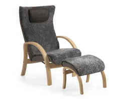 Easy Fåtölj + Pall | Vitoljad ek, Fårskinn Charcoal