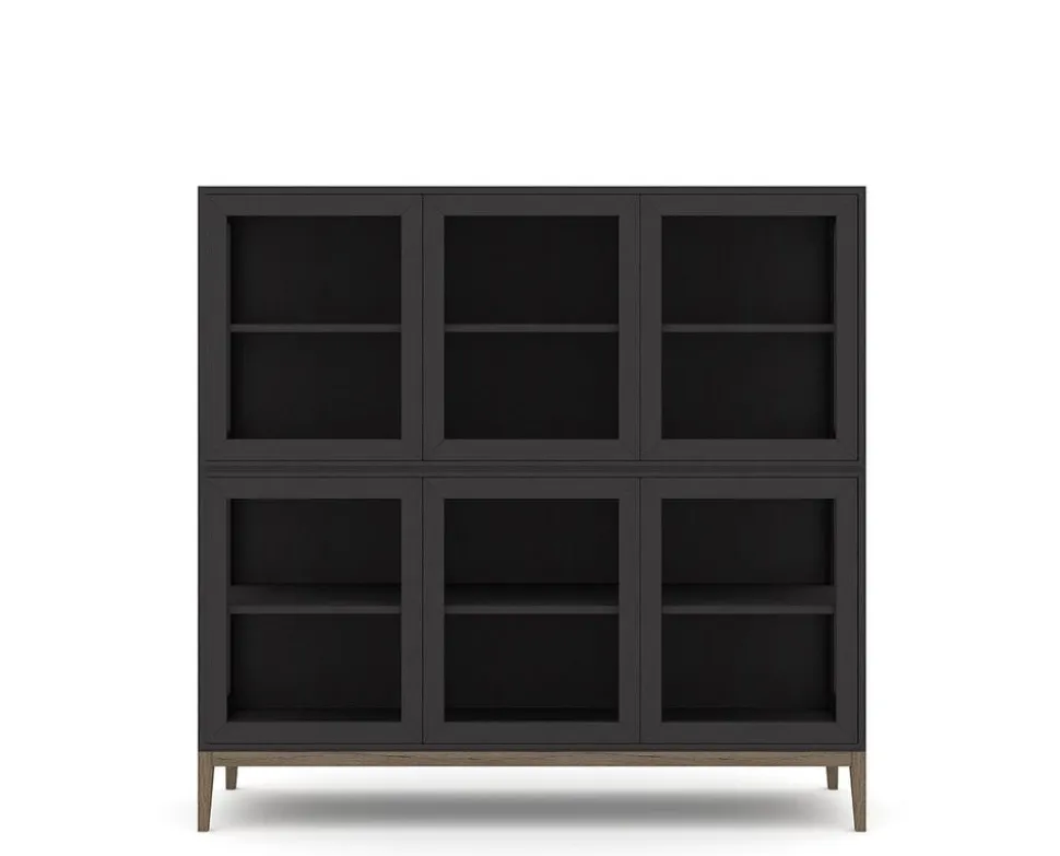 Edge 2.0 Vitrinskåp | 3 Dörrar, 2-Sektioner, Black/ Burned Walnut