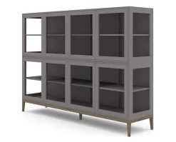 Edge 2.0 Vitrinskåp | 4 Dörrar, 2-Sektioner, Grey/ Burned Walnut