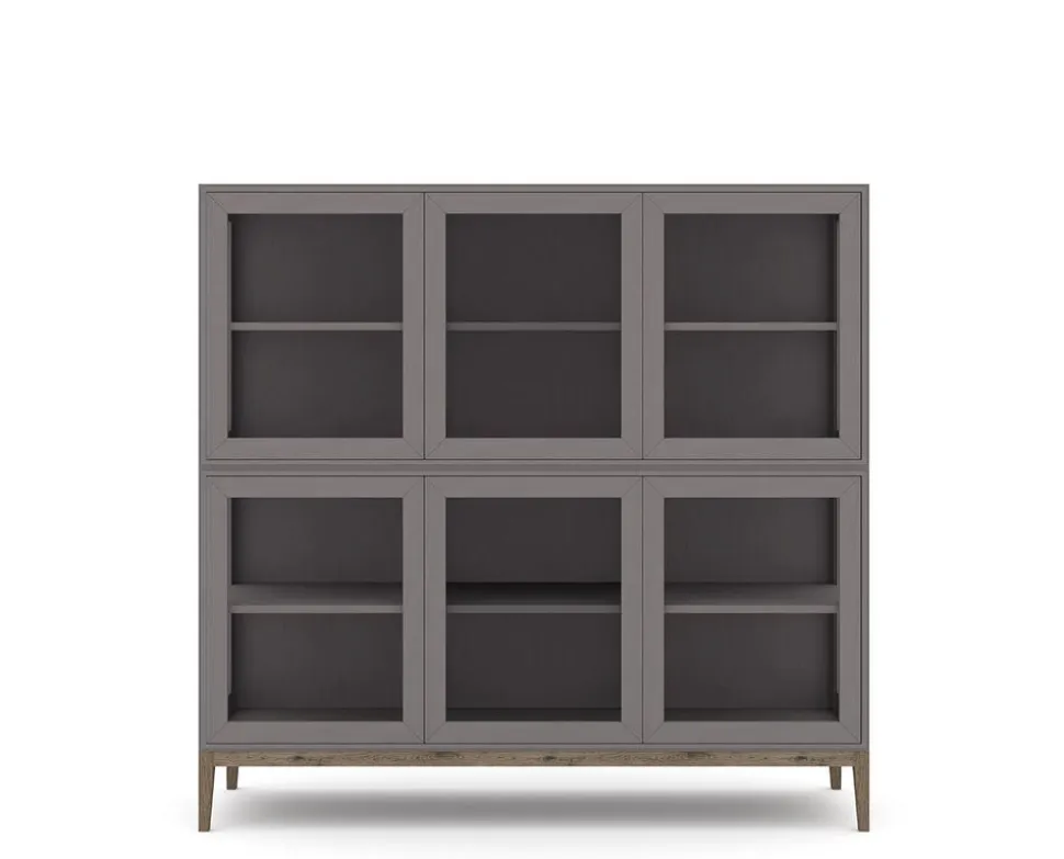 Edge 2.0 Vitrinskåp | 3 Dörrar, 2-Sektioner, Grey/ Burned Walnut