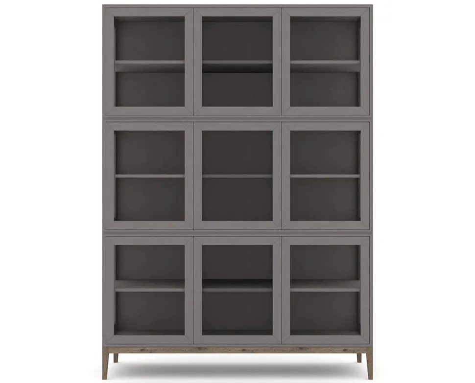 Edge 2.0 Vitrinskåp | 3 Dörrar, 3-Sektioner, Grey/ Burned Walnut