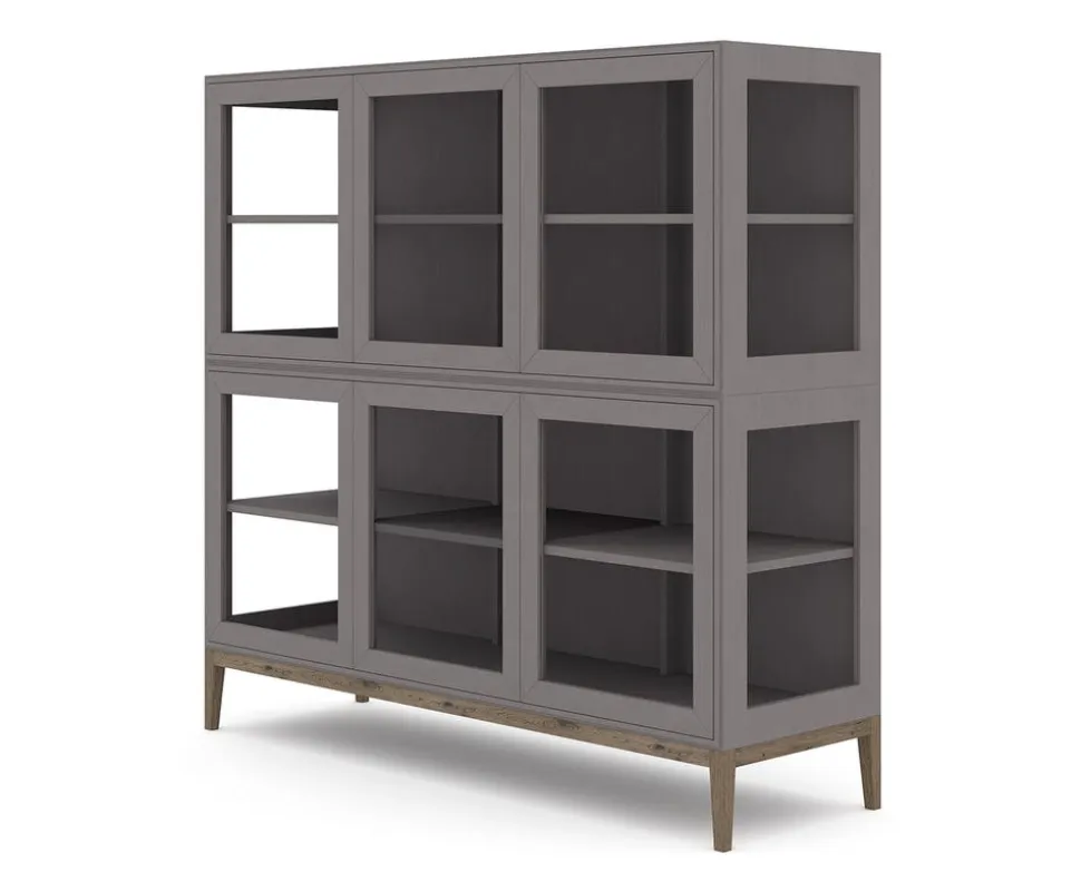 Edge 2.0 Vitrinskåp | 3 Dörrar, 2-Sektioner, Grey/ Burned Walnut