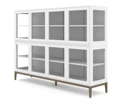 Edge 2.0 Vitrinskåp | 4 Dörrar, 2-Sektioner, White/ Burned Walnut