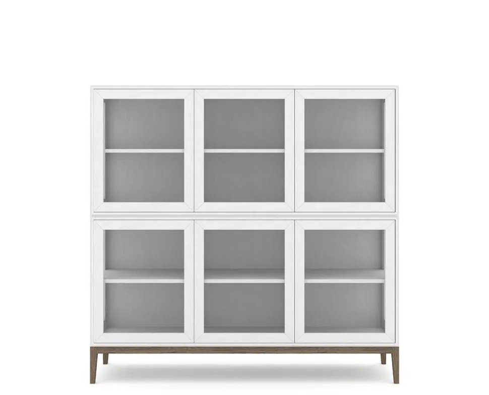 Edge 2.0 Vitrinskåp | 3 Dörrar, 2-Sektioner, White/ Burned Walnut
