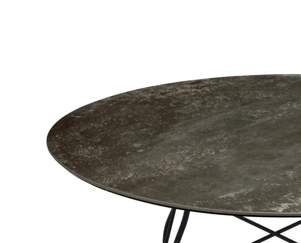 Glossy Matbord Ø128 | Aged bronze skiva, Svarta ben