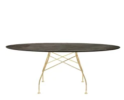 Glossy Matbord 192x118 | Aged bronze skiva, Guldben