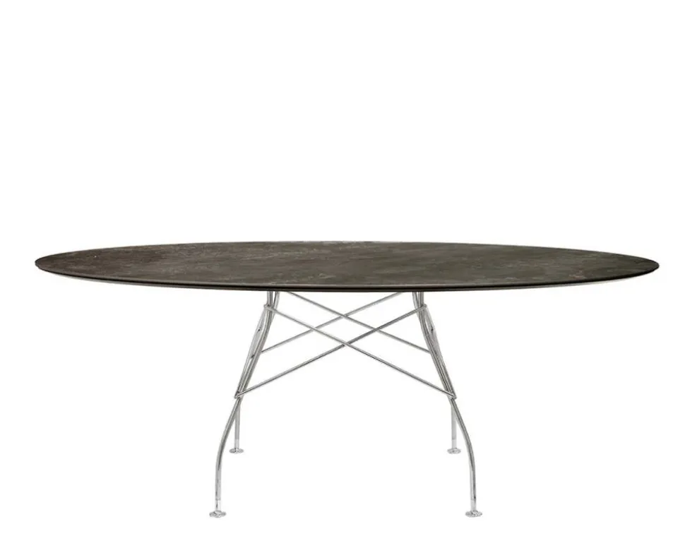 Glossy Matbord 192x118 | Aged bronze skiva, kromben