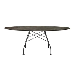 Glossy Matbord 192x118 | Aged bronze skiva, Svarta ben
