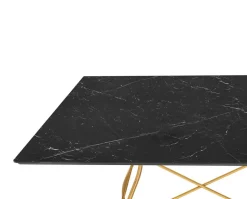 Glossy Matbord 118x118 | Svart marmor, Guldben