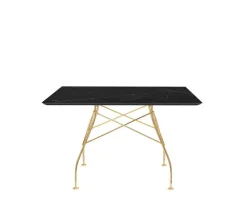 Glossy Matbord 118x118 | Svart marmor, Guldben