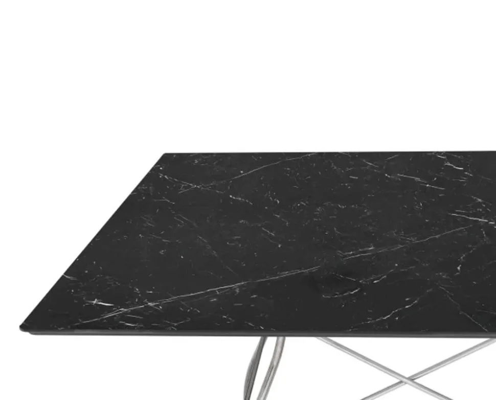 Glossy Matbord 118x118 | Svart marmor, Kromben