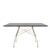 Glossy Matbord 130x130 | Svart skiva, Guldben