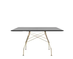 Glossy Matbord 130x130 | Svart skiva, Guldben