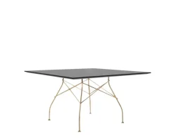 Glossy Matbord 130x130 | Svart skiva, Guldben