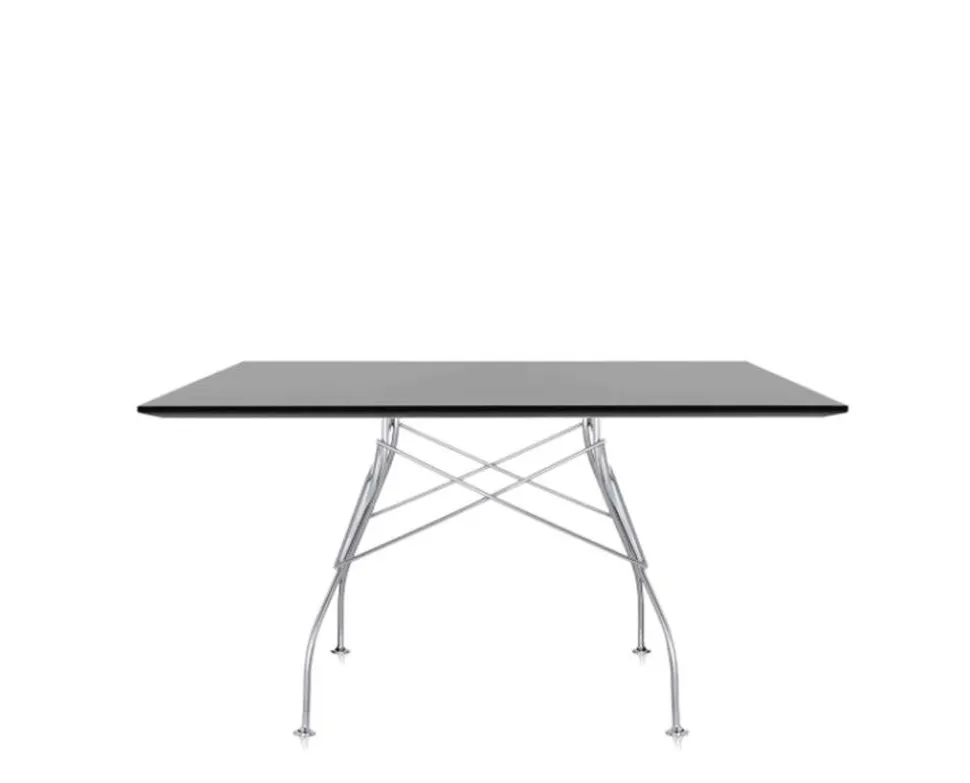 Glossy Matbord 130x130 | Svart skiva, kromben