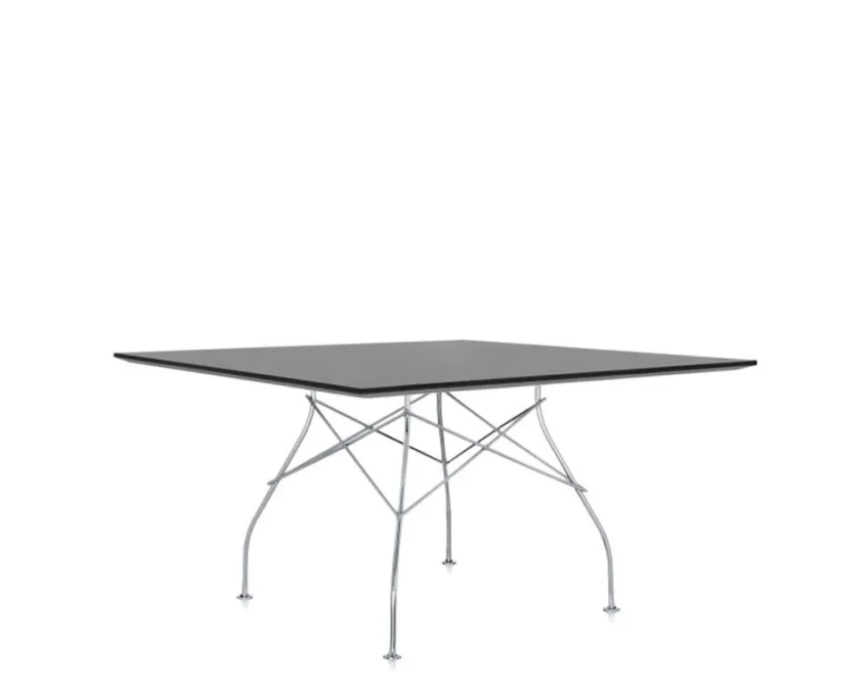 Glossy Matbord 130x130 | Svart skiva, kromben