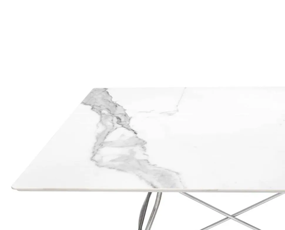 Glossy Matbord 118x118 | Vit marmor, Kromben