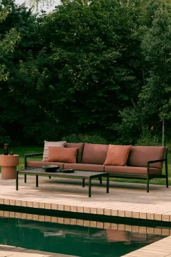 Jack Outdoor 3-sits Soffa | Svartlackad Teak, Burgundy
