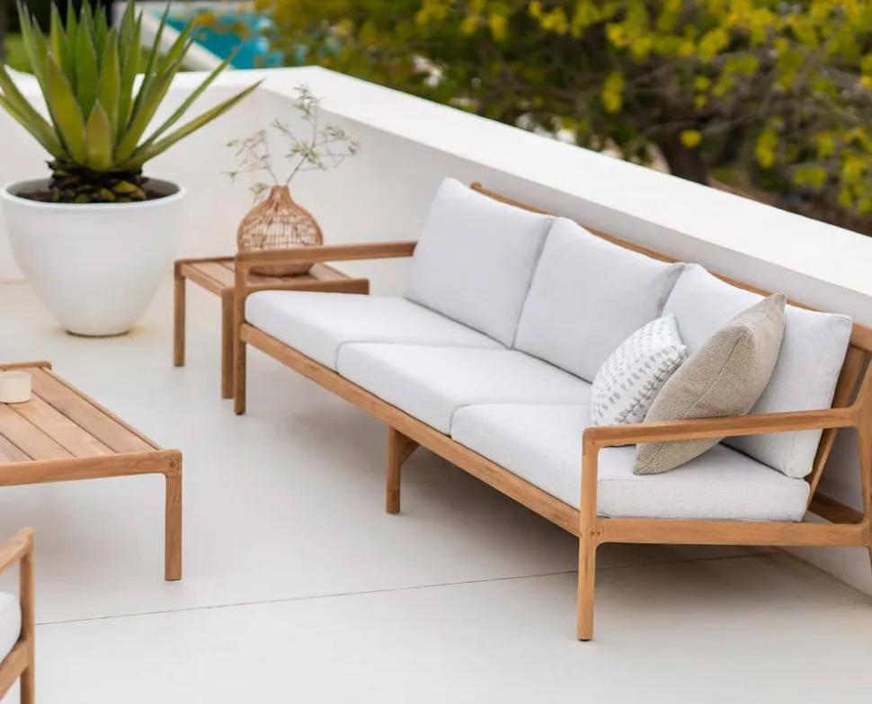Jack Outdoor 3-sits Soffa | Svartlackad Teak, Off White