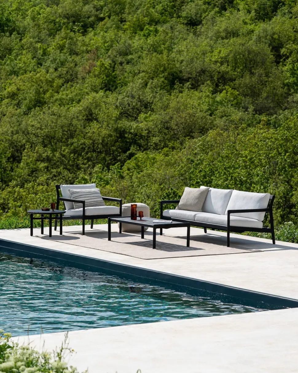 Jack Outdoor 3-sits Soffa | Svartlackad Teak, Off White