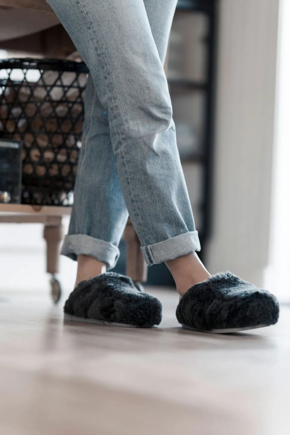 Jenny Fårskinnstofflor Stone | Storlek 36