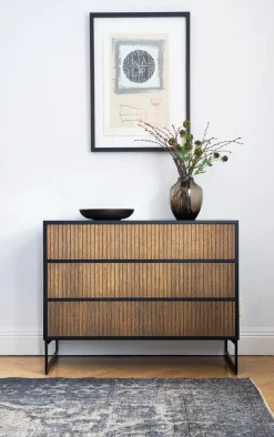 Line Byrå Burned Walnut/ White | 3 Lådor med Sockel
