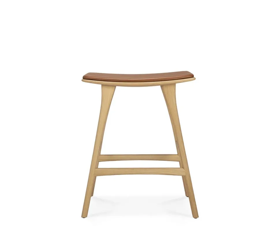 Osso Barpall Låg | Lackad Ek | Läder Cognac