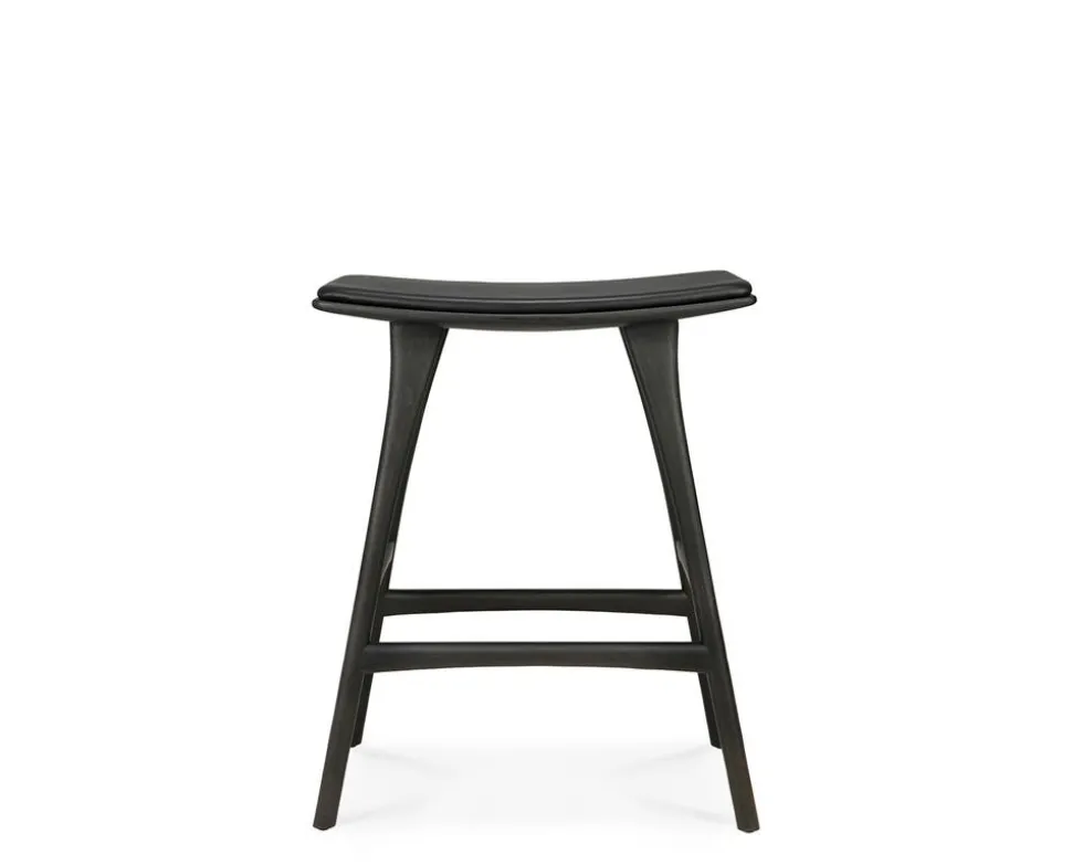 Osso Barpall Låg | Lackad Ek | Läder Svart