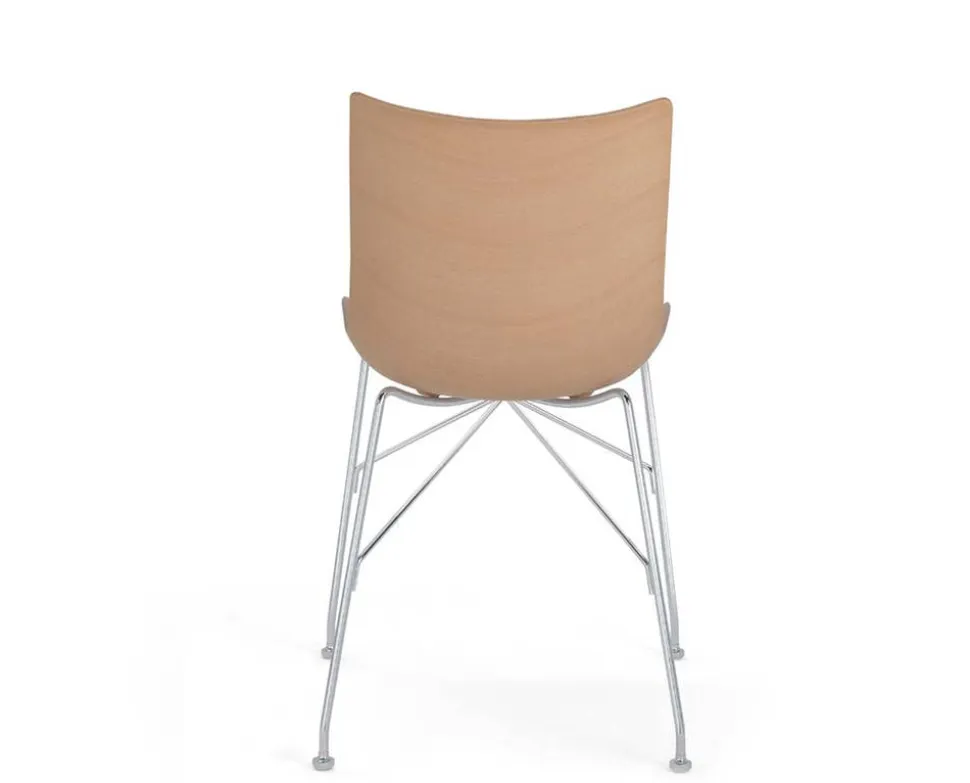 P/Wood Stol | Ljus bokfanér, Krom