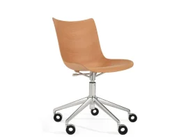 P/Wood Stol med hjul | Light Wood / Chrome