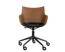 Q/Wood stol | Svarta hjul och dyna | Dark Wood / Black