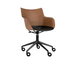 Q/Wood stol | Svarta hjul och dyna | Dark Wood / Black