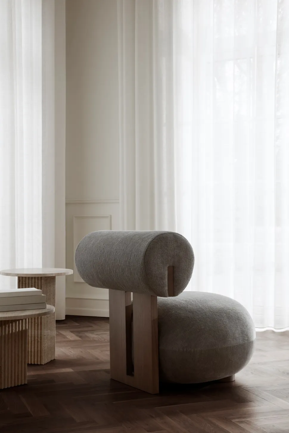 Soho Side Table High | Silver Travertine