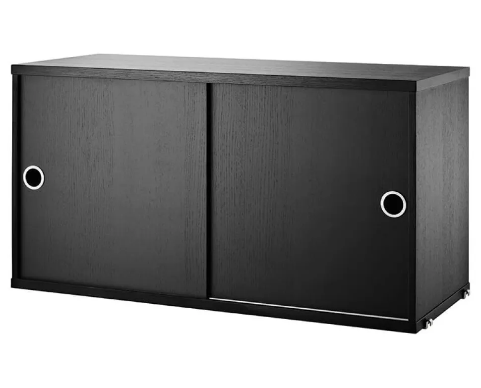 String Skåp med Skjutdörrar 78x30 Svartbetsad Ask