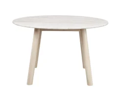 Taransay Matbord Ø125 | Beige Travertin / Vitpigm. Ek