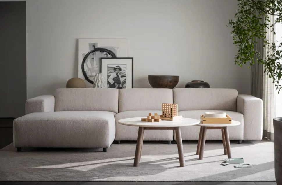 Taransay Soffbord Ø90 | Beige Travertin / Brun Ek
