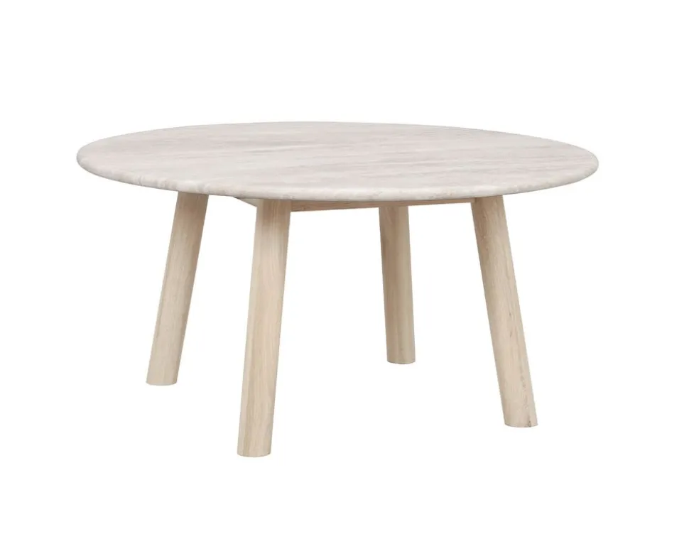 Taransay Soffbord Ø90 | Beige Travertin / Vitpigm. Ek