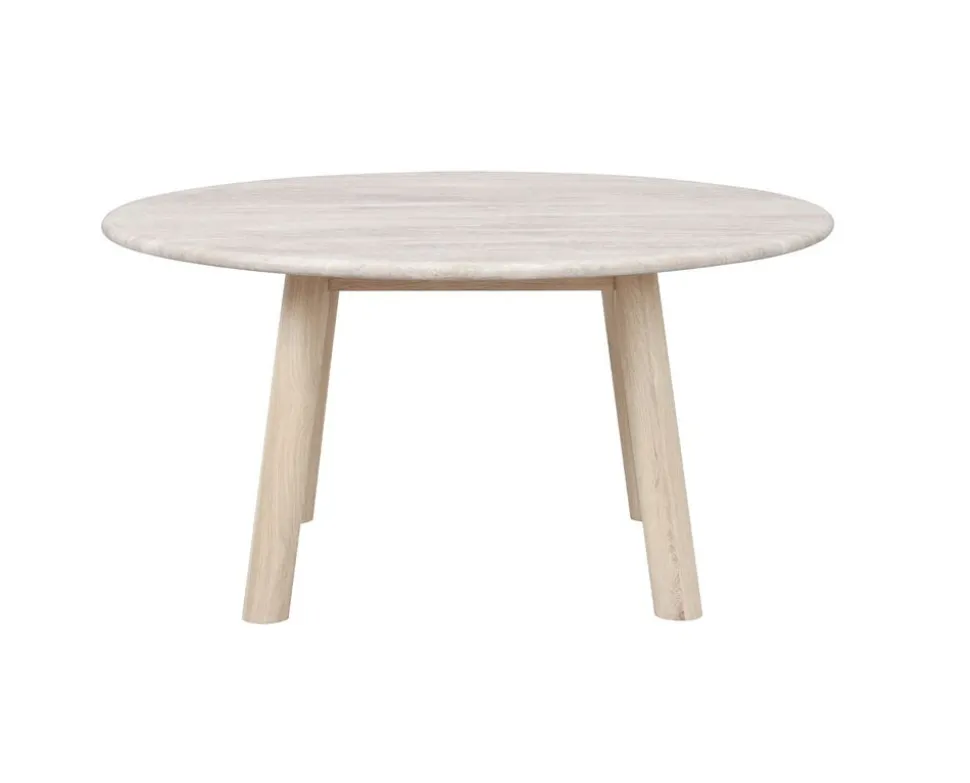 Taransay Soffbord Ø90 | Beige Travertin / Vitpigm. Ek