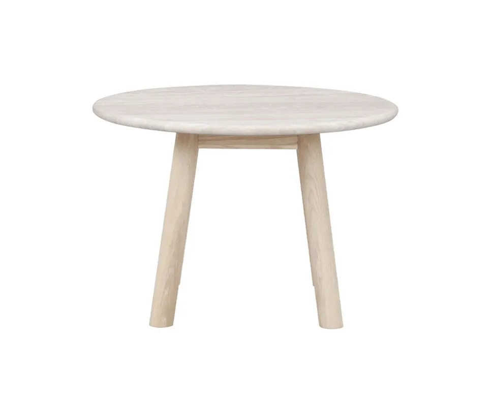 Taransay Soffbord Ø60 | Beige Travertin / Vitpigm. Ek