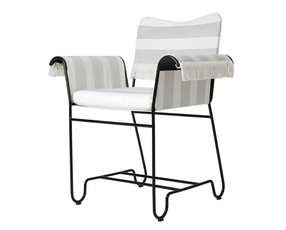 Tropique Stol | Fransar | Tyg Stripe Limonta 20, Svart
