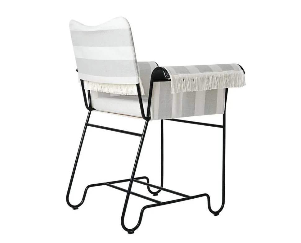 Tropique Stol | Fransar | Tyg Stripe Limonta 20, Svart